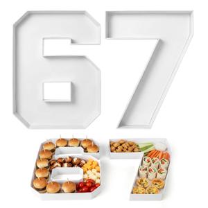 2 Pcs 67 Themed Birthday Party Decorations Six Seven Number Fillable Tray 6 7 Ice Cream 10'' Six Seven Birthday Party Decoration Cardboard Food Letter Tray for Food Candy Cake Dessert