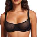 DOBREVA Women's Unlined Mesh Balconette Bra Underwire