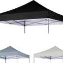 10x10 Canopy Replacement Top Cover, Waterproof Pop Up Canopy Tent Top with Ropes, Instant Canopy Top Sunshade Sliver Coated Oxford Cloth for Outdoor Garden Patio Camping (Black,Top Only)