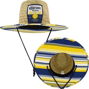 Corona Extra Sun Hat, Adult Large Wide Brim Straw Lifeguard Cap for Men and Women, Beach and Pool Accessories (Stripes)