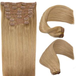 Real Human Hair Lace Clip In Hair Extensions Thick Ends 20inch 120g Color Dirty Blonde #18 Remy Hair Extensions Silky Soft Double Wefted Lace Backed Clip Ins