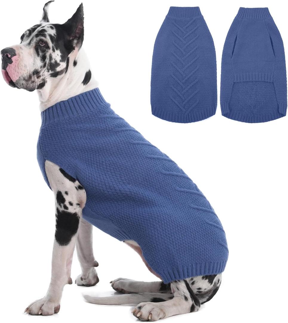 IECOii Great Dane Sweater, XXXXXL Dog Sweater for Extra Large Dogs, Blue, Polyester, Winter, Warmth, Comfort, Practical Design (XXXXX-Large(Chest:43.3 in))