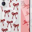 UEEBAI Magnetic for iPhone 16 Case, Burgundy Bow Case Compatible with MagSafe, Wireless Slim Clear Ribbon Aesthetic Phone Cover Anti-Yellowing Shockproof Protective Cover for Women Girl - Burgundy (iPhone 16, Burgundy)