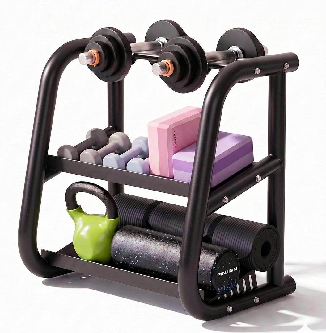 3-Tier Dumbbell Rack, Weight Rack for Dumbbells, Home Gym Storage for Dumbbells Kettlebells Yoga Mat and Balls, All in One Workout Storage, Powder Coated Finish Steel