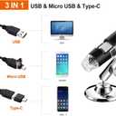 USB Digital Microscope 40X to 1000X, 8 LED Magnification Endoscope Camera with Carrying Case & Metal Stand, Compatible for Android Windows 7 8 10 11 Linux Mac (Not for iPhone/iPad)