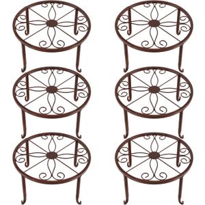 6 Pack 9.45 x 5.12 Inch Bronze Metal Plant Stands for Flower Pots, Retro Style Heavy Duty Potted Holder, Indoor Outdoor Metal Rustproof Iron Garden Container Round Support Rack for Planter