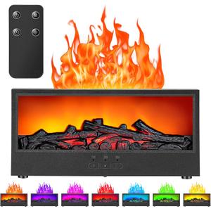 ONLYFU Mini Fireplace Aromatherapy Diffuser 7 Color Lights Fireside Bonfire Flame Air Humidifier for Home 150ml Timer & Auto-Off Essential Oil Diffuser with Remote for Spa, Yoga, Office (Black)