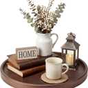 Round Natural Wood Tray - 12 Inch Decorative Serving Tray with Handles, Solid Wooden Coffee Table Tray for Ottoman, Vanity, Entryway, Snacks, Drinks & Home Decor