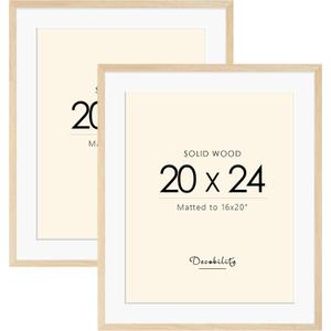 20x24 Solid Wood Poster Frame, Natural Wood Picture Frame with Paper Mat, Display picture 16x20 with mat or 20x24 without Mat, Set of 2 Oak color Picture Frame