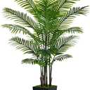 Artificial Palm Tree 6FT - Fake Tree with Black Tall Planter - Faux Tropical Areca Floor Plant in Pot - Artificial Silk Plant for Home Office Living Room Decor Indoor