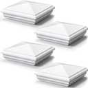 Sasylvia 4 Pcs 5 x 5 Inch Vinyl Fence Post Caps (Actual 5x5), White PVC England Style Cap Top Pyramid Square Waterproof UV Resistant Decorative Vinyl Fence Post Caps