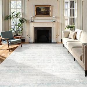 Lahome Blue Area Rugs 9x12 Living Room, Distressed Stain-Resistant Dining Room Rugs for Under Table, Non Slip Washable Carpet for Bedroom, Soft Non-Shedding Carpets for Nursery