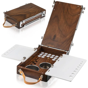 ACODE Wood Travel Watercolor Palette, Plein Air Easel Pochade Box for Art Supplies, Mini Walnut Portable Sketchbox for Painting, Handhold Tabletop Easel Storage Box, Wooden Art Box for Outdoor