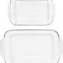 Pyrex Basics Clear Glass Oblong Baking Dish Set, 2-Piece Value Pack (3-Quart & 2-Quart) - Oven, Microwave and Dishwasher Safe, Perfect for Casseroles, Deserts, Food Preparations and so much More - Made in USA