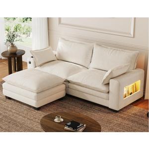 80" L-Shaped Sectional Sofa with Ottoman, Chenille Cloud Couch, Beige
with USB & Type-C Charging Ports and LED Light, Deep Seat Loveseat Sofa, Modular Living Room Couch for Apartment Spaces