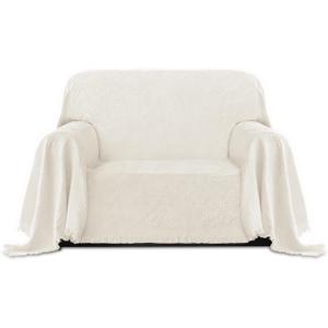 PureFit Geometric Jacquard Throw Sofa Cover - Textured Soft Washable Decorative Couch Covers for 3 Cushion Couch, Throw Cover with Tassels Furniture Protector for Pets, Kids (Small, Ivory)