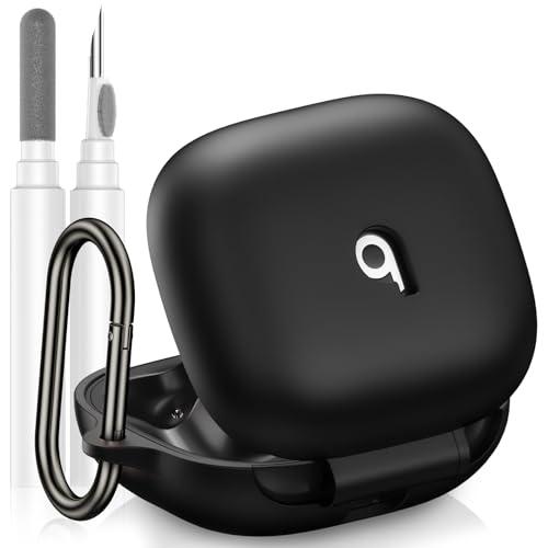 LDSXAY Compatible with Beats Powerbeats Pro 2 Case Cover, Soft Silicone Shockproof Protective Skin Case for Beats Powerbeats Pro 2 2025 with Cleaner Kit & Carabiner, Top Logo Visible (Black)