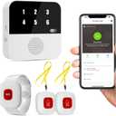 PILSAMAS WiFi Caregiver Pager Smart Call System - Display Caller ID & App Alerts, No Monthly Fee, IP65 Waterproof Wristband + 2 Call Buttons, Emergency Alert Button for Elderly at Home & Nursing Care
