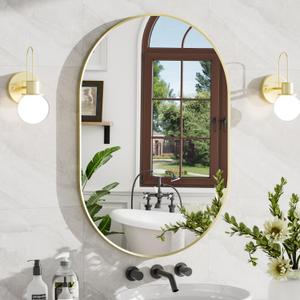 24x36 Inch Brushed Gold Oval Bathroom Mirror, Wall Mounted Vanity Mirror for Over Sink, Tempered Glass with Aluminum Frame, Vertical or Horizontal Hanging