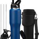 32 oz Water Bottles with Straw & Spout Lid - Keep Cold 48h & Hot 24h Vacuum Slim Metal Insulated Flask Fits in The Car, Bike, Treadmill, Stroller, Golf Cart Cup Holder, Travel Coffee Mug (Navy Blue)