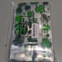 Frienda 60 Pcs St Patrick's Day Treat Bags Bulk Plastic Shamrock Zip Candy Bags Bulk Green Irish Party Favor Gifts with Handles for Saint Patrick's Day Leprechaun Birthday Party Supplies