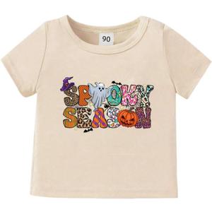 Toddler Girl Halloween Shirt Spooky T-Shirt Kids Pumpkin Ghost Short Sleeve Tee Top (US, Age, 3 Years, Khaki-12)