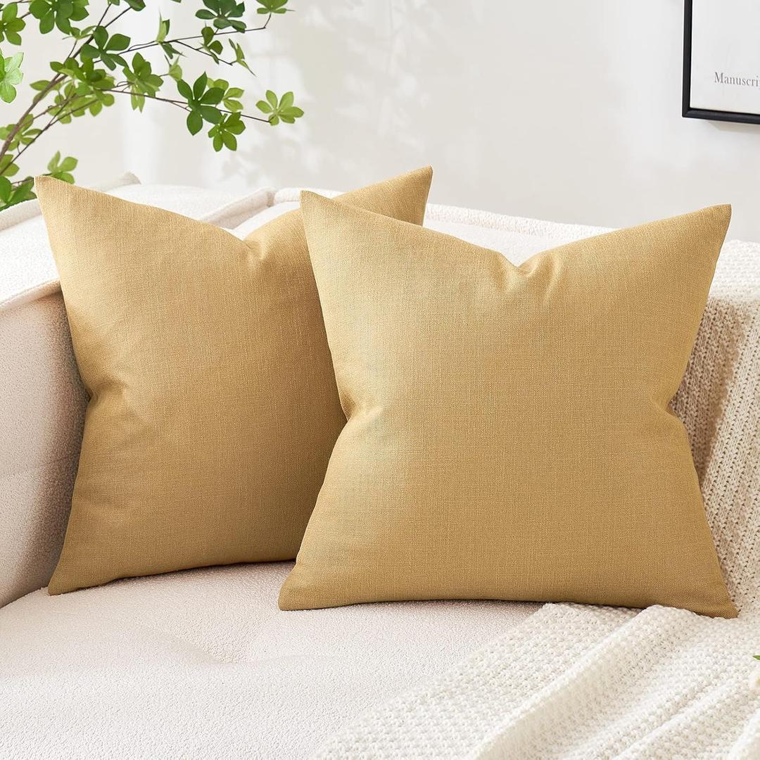 MIULEE Pack of 2 Decorative Linen Burlap Textured Pillow Covers Farmhouse Boho Accent Pillowcases Spring Home Decor for Couch Sofa Bedroom Living Room 18x18 Inch Mustard Yellow