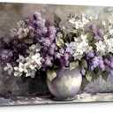 SERIMINO Large Wall Art for Living Room, Still Life Flowers Canvas Prints, Purple Floral Botanical Decor Paintings, Modern Aesthetic Pictures Wall Decor, Farmhouse Kitchen Artwork 24"X48"