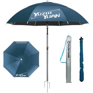 Exclusive Black Coating Outdoor Patio Umbrella, 6.5FT/7.2FT Adjustable Tilt Sun Shade Beach Table Umbrella, Heavy-Duty Nylon Canopy & Carry Bag, UV Protection Yard Umbrella for Fiushing Pool Garden (Blue)
