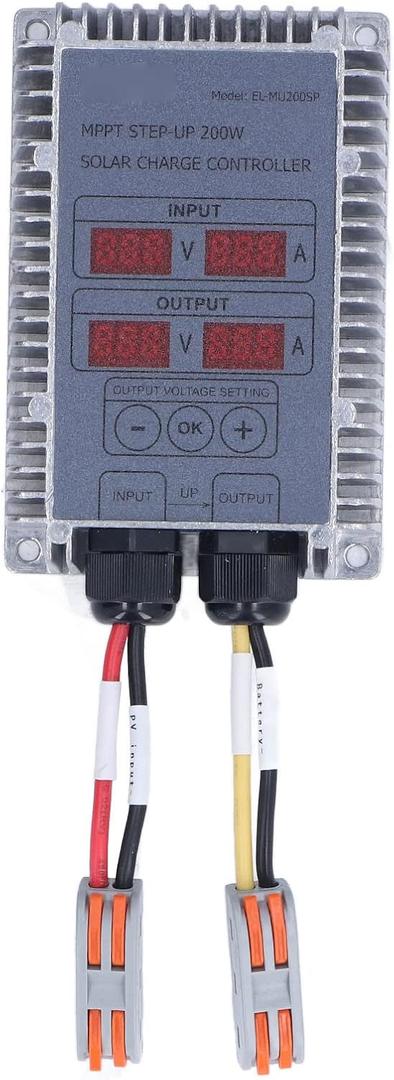 Solar Battery Charge Controller, Boost MPPT Voltage Adjustable Waterproof with Display Solar Battery Maintainer for Solar System 2485V (200W)