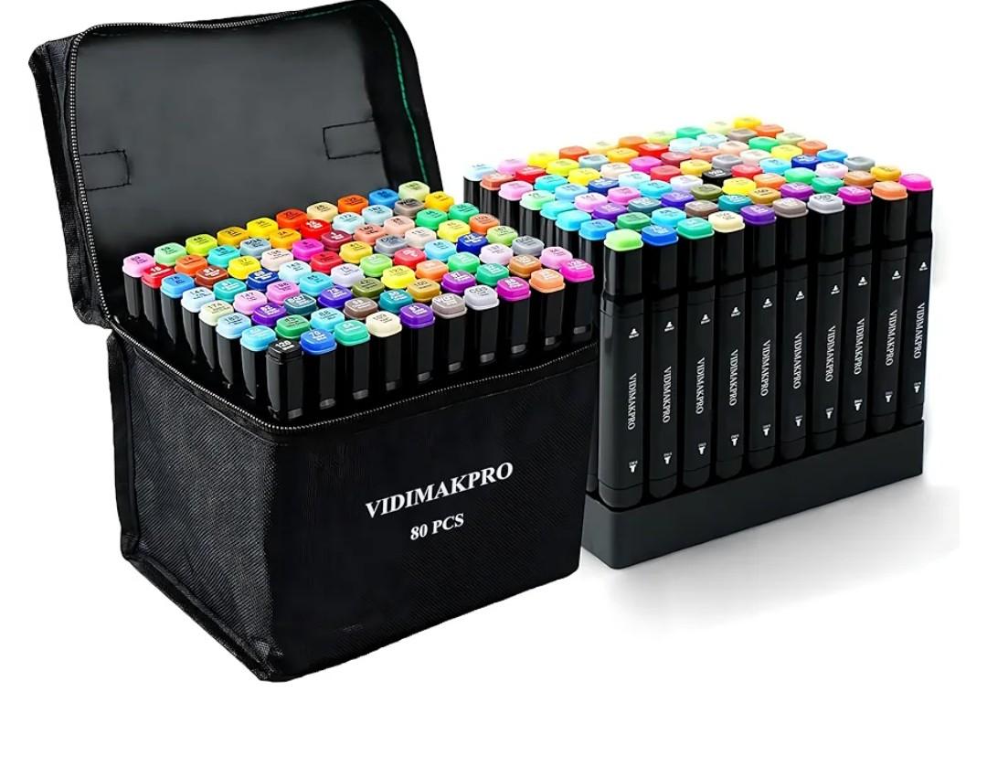 Alcohol Markers 80 Colors with Base Dual Tip Art Drawing Markers for Kids Students and Adults Comics Sketching Illustration - Refillable