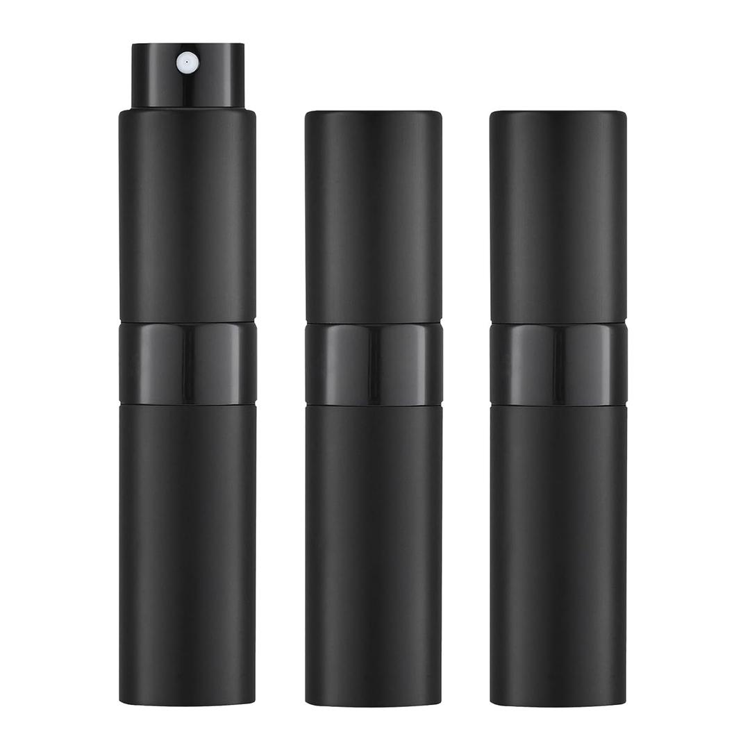 LISAPACK 8ML Atomizer Perfume Spray Bottle for Travel (3 PCS) Empty Cologne Dispenser, Portable Sprayer Travel Essentials for Men and Women (Black)