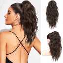 FLUFYMOOZ Wavy Curly Claw Clip Ponytail - Natural Synthetic Hairpiece, 18 Inch (Dark Chocolate Brown)