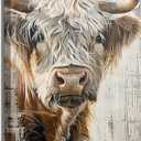 Vintage Highland Cattle Canvas Wall Art Countryside Scottish Cow Painting Picture Wall Decor Farmhouse Poster Print Artwork for Living Room Bedroom Bathroom Home Decoration (16"L x 12"W)