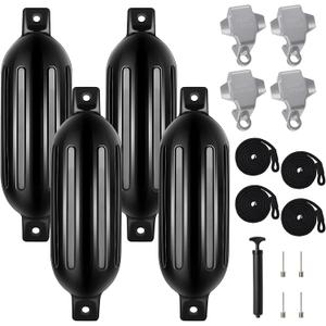 DaisyInner 4 Pack Boat Bumper for Docking Inflatable Boat Fenders with 4 Boat Bumper Clips 4 Ropes 1 Pump and 4 Needles for Buoy Pontoon Boat Marina Dock Protector