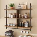 Bestier 41.5" Floating Shelves for Wall 3 Tier Kitchen Shelves Wall Mounted Coffee Bar Shelf Hanging Mug with 8 Hooks, Industrial Display Pipe Shelving for Kitchen Living Room Bathroom, Rustic Brown (41 Inch Extra Long)
