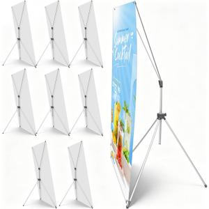 Zonon 8 Pcs X Banner Stand Adjustable Fit 23 x 63 to 32 x 78 Inch X Frame Banner Stand for Stores Tradeshow Restaurant Event Birthday Party Outdoor Activities Booth Display