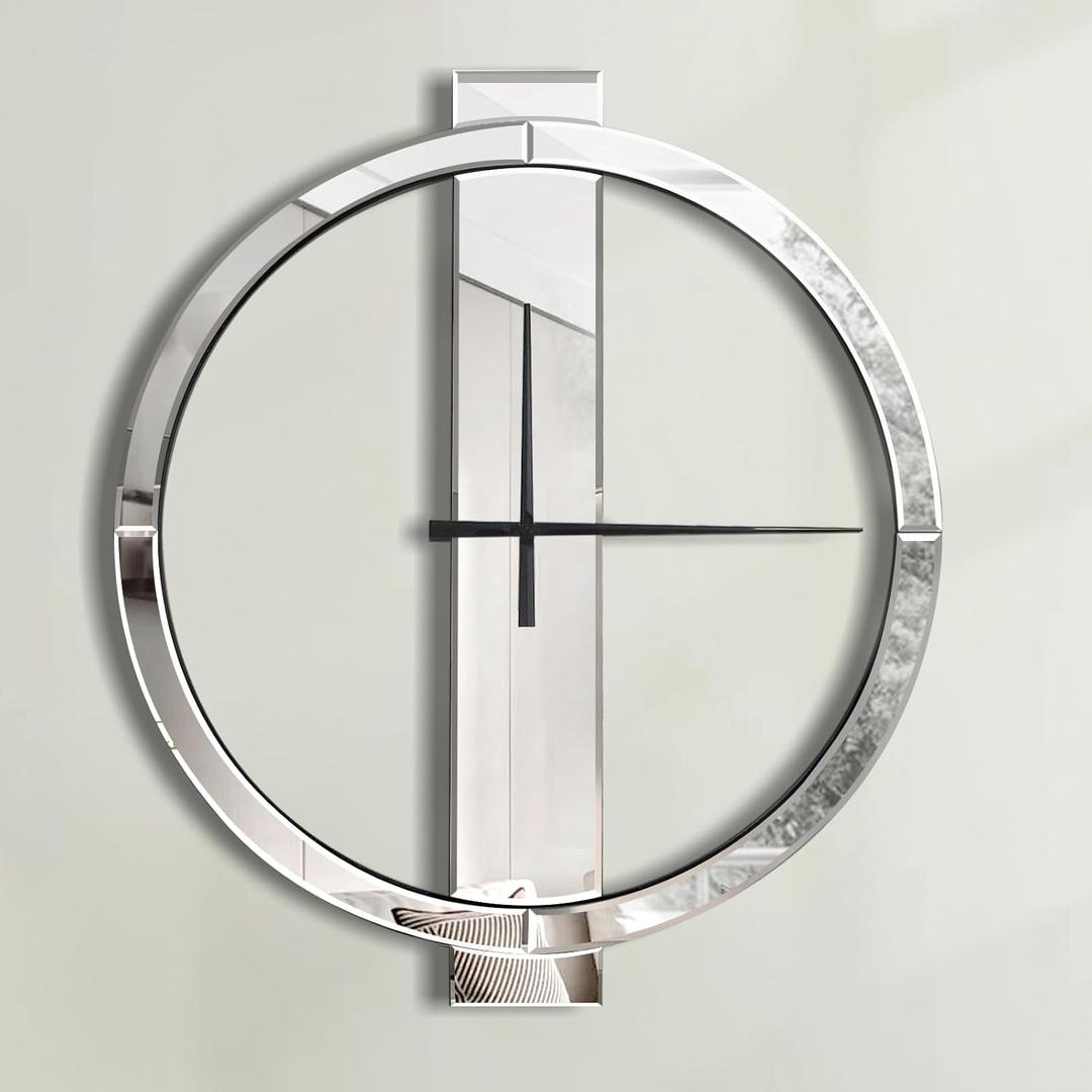 Decorative Wall Clocks, 24 Inch Modern Large Mirror Clock, Battery-Operated, Completely Silent, for Living Room,Bedroom and Kitchen Decor