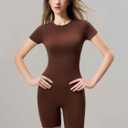 MCEDAR Womens Seamless Soft Smoothing T-Shirts Short Sleeve Slim Fit Basic Tees Crew Neck Casual Shirts (Brown, L)