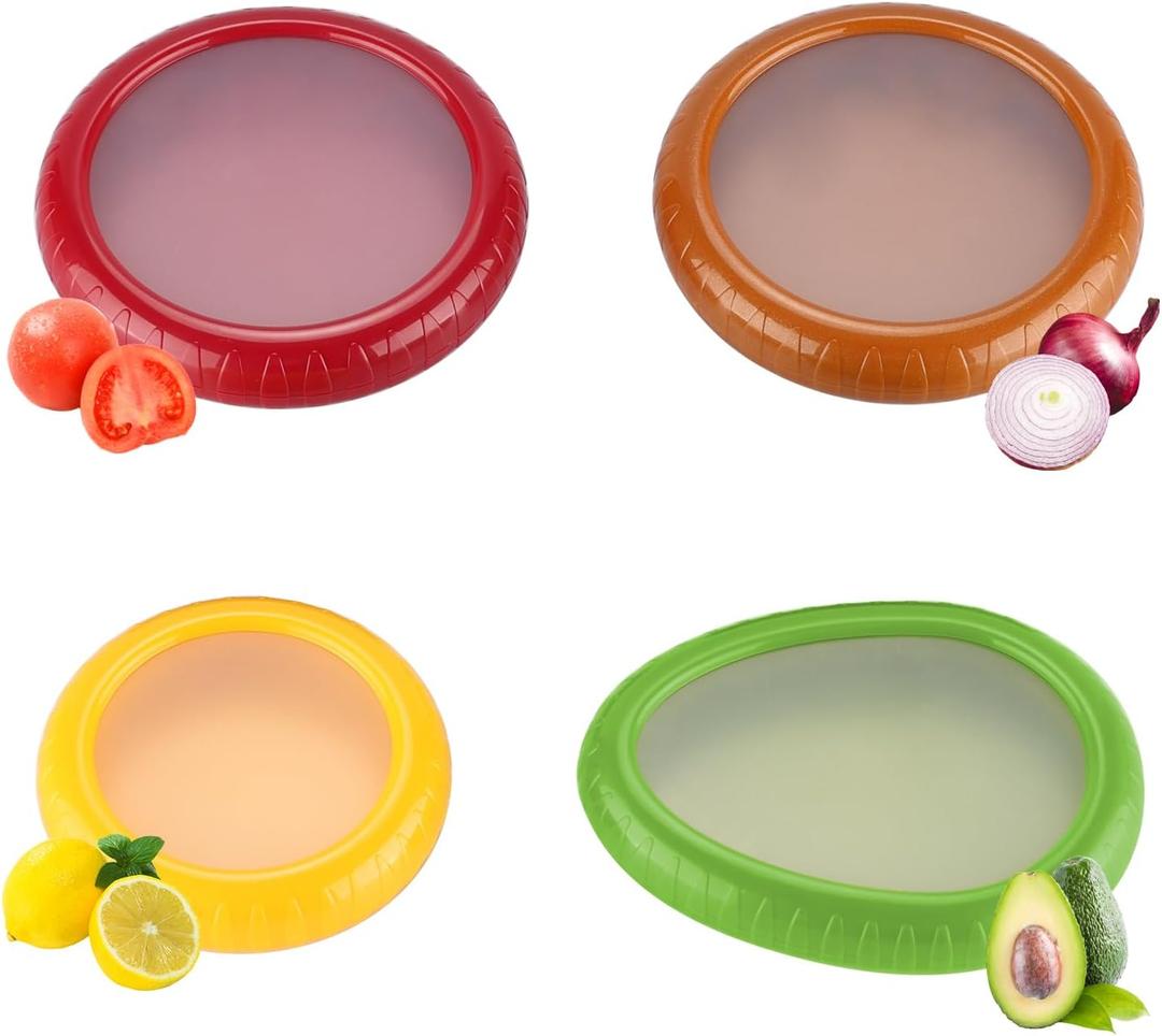 Silicone Avocado Saver - Set of 4 Reusable Storage Containers for Fridge - Ideal for Onions Lemons Tomato and Potatoes More