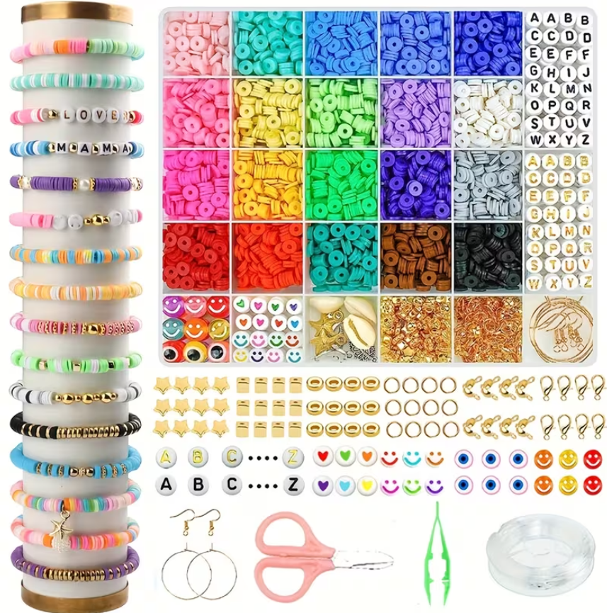 5100pcs Clay Beads Bracelet Making Kit, Polymer Beads Spacer Heishi Beads And Jewelry Kit with Elastic Strings, Crafts for Birthday