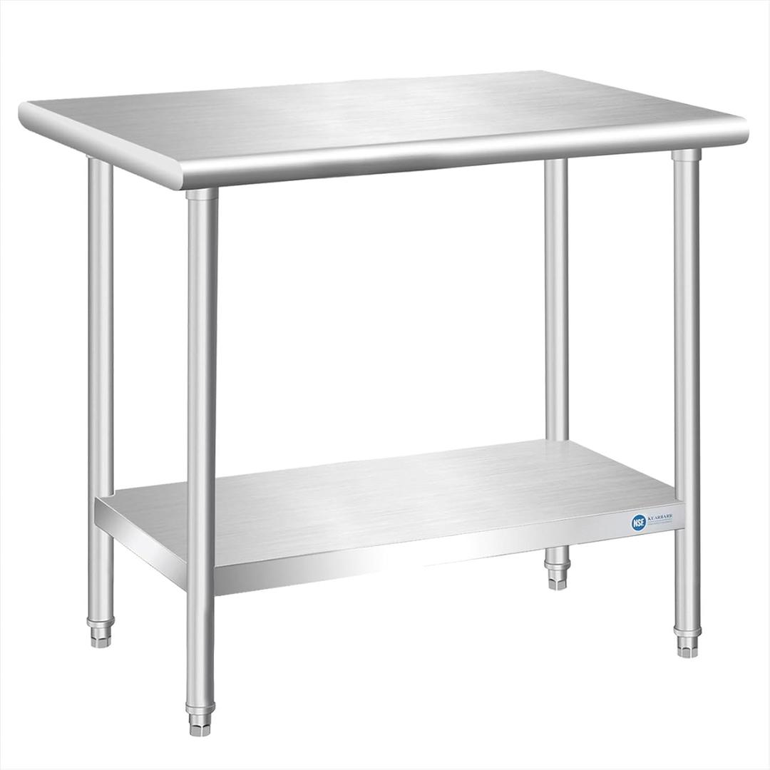 KUARBARR Stainless Steel Table 30 x 18 Inch Commercial Stainless Steel Prep Table, Metal Kitchen Prep Worktable for Restaurant Garage Storage Warehouse