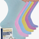 Pembrook Ribbed Knit Bamboo Viscose Diabetic Socks - 6 Pairs Crew Neuropathy Socks for Women | Diabetic Socks for Women