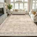 Vintage Beige 8x10 Area Rugs for Living Room, Retro Neutral Earth Tone Carpet Rug for Bedroom Dining Room, Low Pile Thin Washable Non Slip Room Rug for Home Office Playroom Family Room