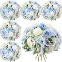 Tigeen 6 Bundles Artificial Bouquet Flowers Artificial Peonies Faux Roses Hydrangea Flowers Bouquet for Wedding Table Centerpiece Floral Vase Decor (White, Blue)