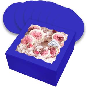 qiqee 10x10x5 Cake Box, 18 Sets Gemstone Blue Cake Box with Window  18 Sets 10" Gemstone Blue Cake Round Boards, 10inch Cake Containers