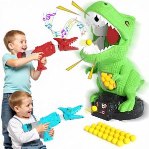 Dinosaur Movable Shooting Toys for Kids, 2 Air Pump Launchers, Electronic Kids Target Games, LCD Score Record, Light & Sound, 48 Foam Balls, Competition Game Gift for Boys 3-5 Years Old