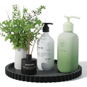 Silicone Bathroom Countertop and Vanity Tray-10 Inch Round Silicone Bathroom Tray, Modern Bathroom Decor, Coffee Table Decor, Decorative Tray for Candle, Perfume, Plants (Black)