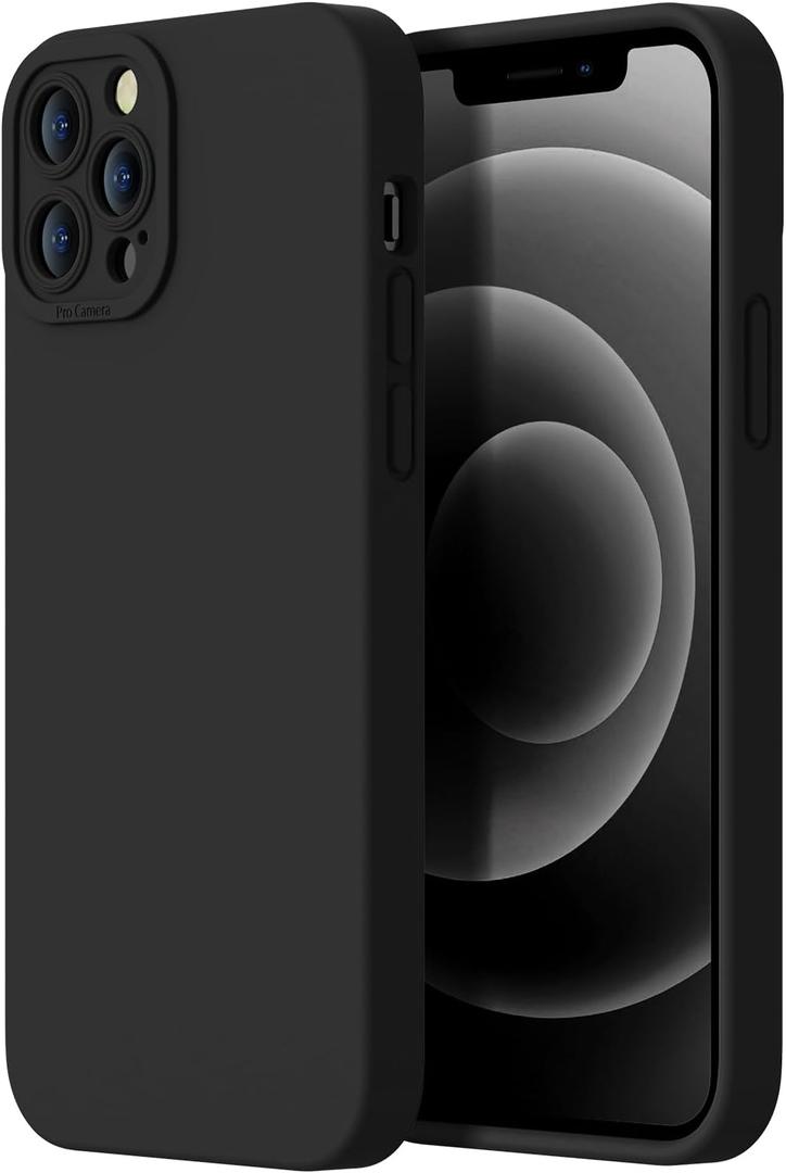 Designed for iPhone 12 Pro Case - Upgraded Enhanced Camera Protection - Soft Microfiber Lining Inside - Liquid Silicone Shockproof Protective Phone Case 6.1" for Men Women Girls - Black
