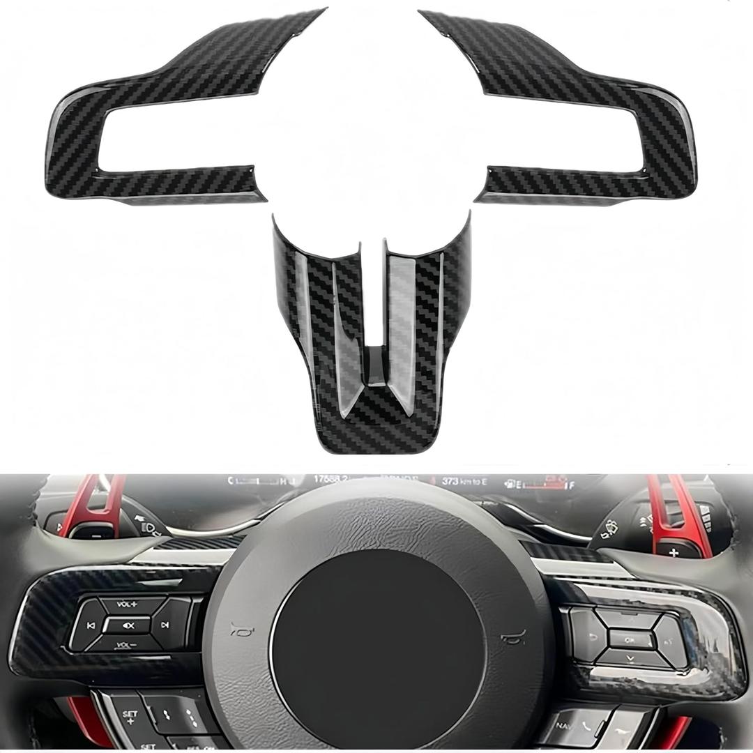 Steering Wheel Cover Trim for Ford Mustang Accessories 2015 2016 2017 2018 2019 2020 2021 2022 2023 Car Interior AccessoriesCarbon Fiber (Black Carbon Fiber)